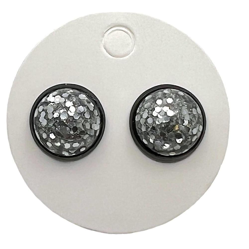Silver Matte Glitter 12mm Post Earrings